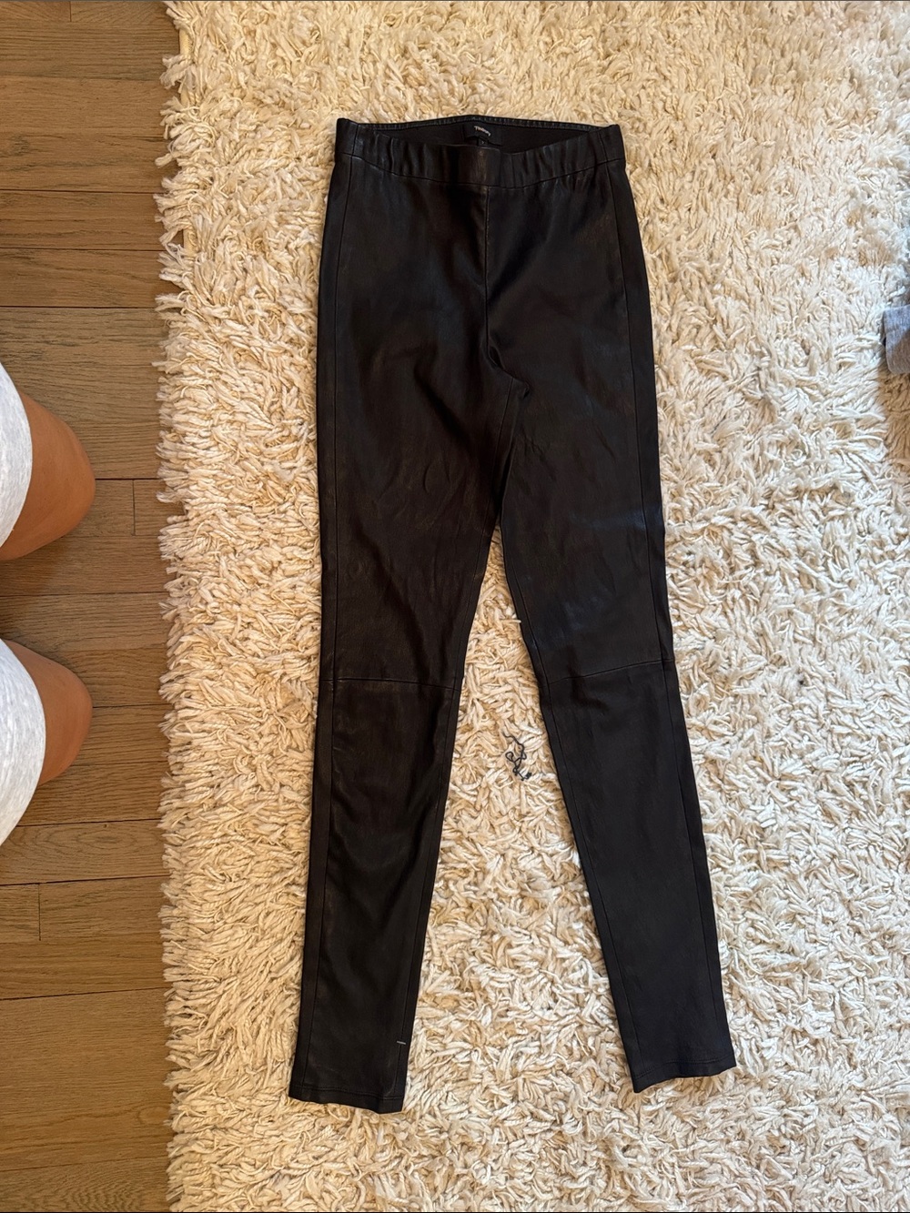 Theory Black Straight-Leg Faux Leather Pants